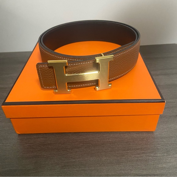 Hermes. Accessories - Hermes Brown Belt with Gold H Buckle